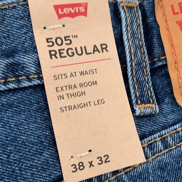 Levi’s 505 regular blue jeans 38 x 32  tan NWT‎ straight leg - Picture 12 of 13